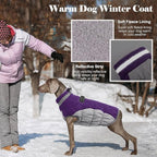 LeLePet Warm Dog Winter Coat, Waterproof Fleece, Windproof, Reflective, Turtleneck, Harness, Purple, XXX-Large