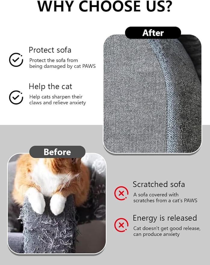 78.7"x15.8" Cat Scratch Mat,Trimmable Self-Adhesive Carpet,DIY Climb Cat Scratcher for Cat Couch Furniture or Wall Protector, Cat Scratching Post Tower Replacement Pads (LightGrey, 78.7x15.8In)