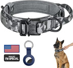 DAGANXI Tactical Dog Collar, Adjustable Military Training Nylon Dog Collar with Control Handle and Heavy Metal Buckle for Medium and Large Dogs, with Patches and Airtags Case (XXL, Camo)