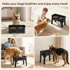 URPOWER Mess Proof Elevated Dog Bowls 4 Height Adjustable Raised Stand with No Spill Water Bowl and Slow Feeder Dog Bowls Non-Slip Food and Water Bowl Set for Small, Medium & Large Dogs
