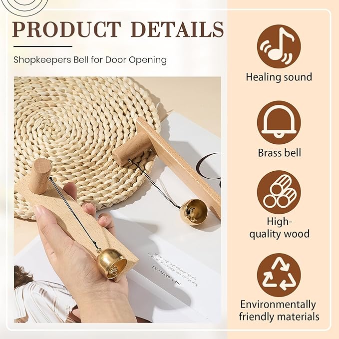 2 Pcs Shopkeepers Bell for Door Opening, Magnetic Wood Doorbell Chime When Door Opens, Magnetic Doorbell for Cafe Glass Doors Store Entrance, Housewarming Gift(Strip,5.91 x 1.38 Inches)