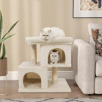 Tangkula Small Cat Tree for Indoor Cats, 25.5 Inch Cat Tower with Sisal Scratching Posts, 2 Large Cat Condos with Padded Top Perch, Modern Cat Climbing Furniture for Adult Cats & Kittens (Beige)