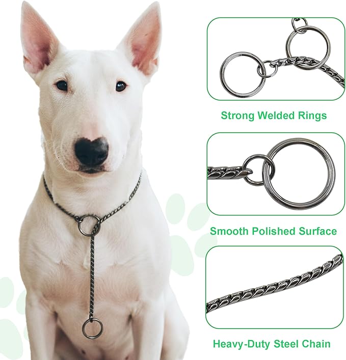 Dog P Snake Chain Chrome Plated Metal Dog Training Choke/Collar-Fully Guaranteed Against Rust Tarnish or Breakage-Recommended for Professional Training (Black, 5mm * 18")