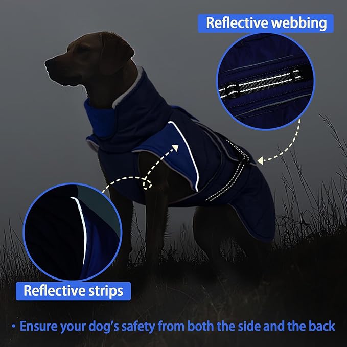 MIGOHI Comfortable Large Dog Coat - Waterproof Dog Coat with Reflective Strips,Windproof XXL Dogs Jacket with Warm Turtleneck, Snow Coats for Large Dogs,Labrador Golden Retriever,2XL,DarkBlue
