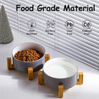Petygooing Ceramic Cat Dog Bowl Set with Stand,Small Dog Bowls,Pet Food and Water Dish, Anti Slip Set of 2 Cat Bowls-Cute Modern Pet Food Dish Small Size (13.5OZ/5.1 in) Grey White