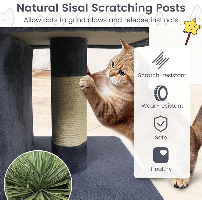 Tangkula Small Cat Tree for Indoor Cats, 25.5 Inch Cat Tower with Sisal Scratching Posts, 2 Large Cat Condos with Padded Top Perch, Modern Cat Climbing Furniture for Adult Cats & Kittens (Dark Gray)