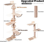 Tall Cat Tree 50inch, 4 Tier Wood Cat Tree Tower with Natural Jute Rope, Cat Wall Shelves Wall-Mounted Scratching Post Adjustable Cat Tower for Indoor Cats (4-Tier Cat Tree, Natural Jute Color)
