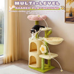 Erinnyees Flower Cat Tree, 38.2 Inches Cat Tower, Multi-Level Indoor Kitty Tree Tower, Kitty House with Cozy Top Flower Platform, Spacious Condos, Soft Hammock, Sisal Scratching Post