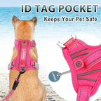 BARKBAY No Pull Dog Harness 3 Buckles Large Reflective Dog Harness with Front Clip and Easy Control Handle for Walking Training Running with ID tag Pocket(Pink,S)