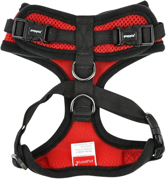 Authentic Puppia RiteFit Harness with Adjustable Neck, Red, Extra-Large