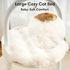Modern Cat Tree, Wood Cat Tower with Steel Frame, Scratching Posts, Cat Capsule, Plush Mat, Bell Dangling Toy, Aesthetic Minimalist Heavy-Duty Cat Climbing Tree for Large Indoor Adult Cats-White