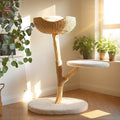 Modern Cat Tree, Natural Pear Wooden Cat Tower for Indoor Cats, Real Branch Luxury Cat Condo with Scratching Post & Hanging Toy Ball（35" Tall）