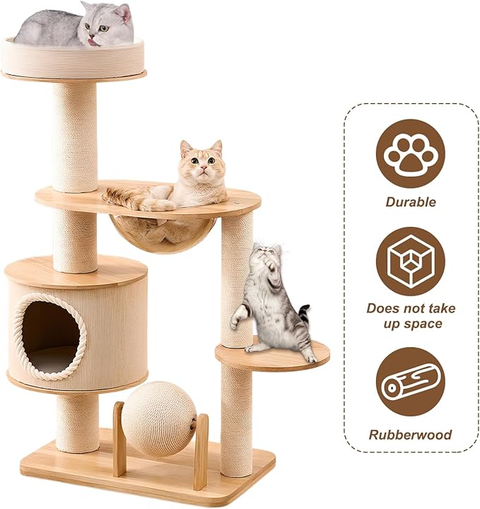 Cat Tower with Scratching Post, 44.3 Inches Cat Tree Tower for Indoor Cats, Cats Condo, Integrated Nest Climbing Frame Scratching Post House, Pet Toy