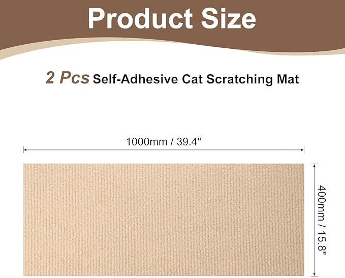 uxcell Self-Adhesive Cat Scratching Mat, 2 Rolls 39.4" x 15.8" Couch Protector from Cat Claws for DIY Sofa, Wall, Doors, Cut Anti Cat Scratch Pad Carpet Mat, Khaki