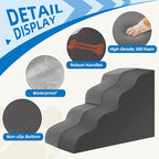 Dog Stairs 3-Step for Small Dogs and Cats to Get on Bed and Furniture/Windows, Pets Can Climb, Sit, or Perch to Look Out Windows, Extra Wide Dog Steps, Non-Slip Waterproof Fabric Cover, Grey（15.7" H）