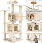 Topeakmart 54in Cat Tree, Cat Tower w/Large Cat Condo Scratching Posts and Perch, Cat Stand House Furniture, Beige