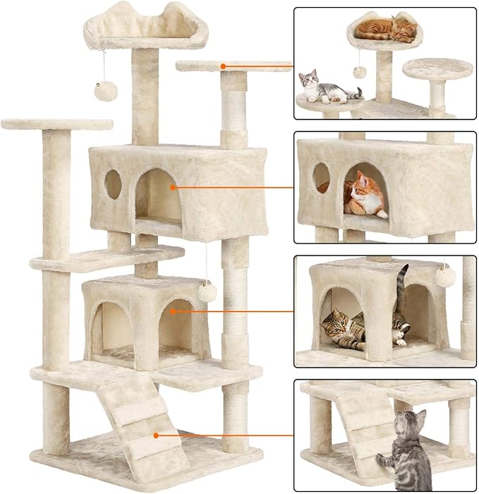 Topeakmart 54in Cat Tree, Cat Tower w/Large Cat Condo Scratching Posts and Perch, Cat Stand House Furniture, Beige