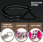 Reflective Martingale Collar with Chain，Pink Leopard Choker Collar for Dogs No Pull Dog Collar for Medium Large XL Dogs(Pink M)