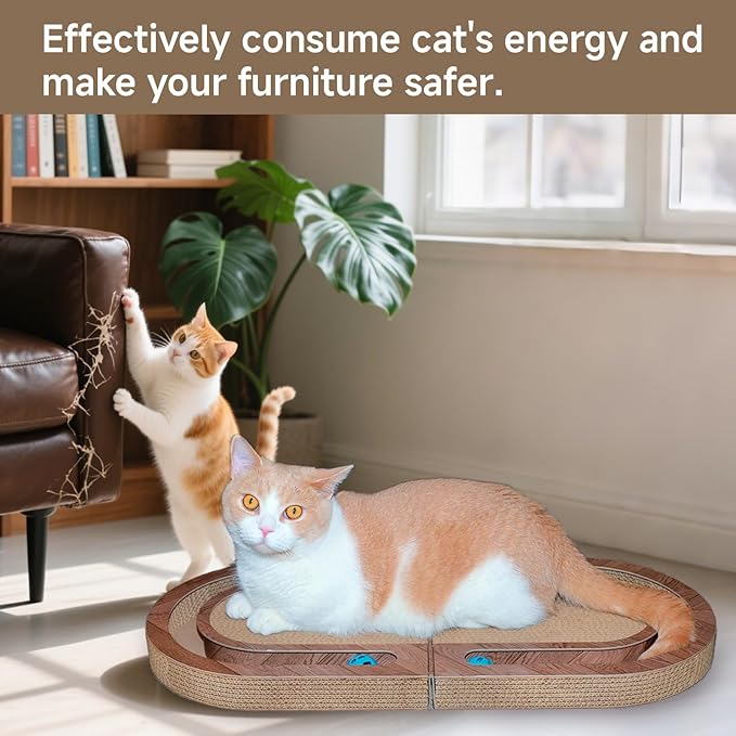 Cat Scratcher, 26 Inch Cat Scratching Post, Foldable L Shape Cat Scratch Pad with Ball Toy, Interactive Cat Toys for Indoor Cats