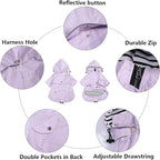 Morezi Dog Zip Up Raincoat with Reflective Buttons, Rain/Water Resistant, Adjustable Drawstring, Removable Hood, Raincoats with Legs 8lbs to 80lbs Available - Purple - XL