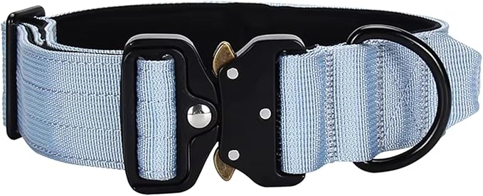 Heavy Duty Tactical Dog Collar – Adjustable Nylon with Metal Buckle, Durable & Comfortable for Medium to Large Dogs (German Shepherd, Labrador, Rottweiler), Light Blue, XL, for Training & Outdoor Use.