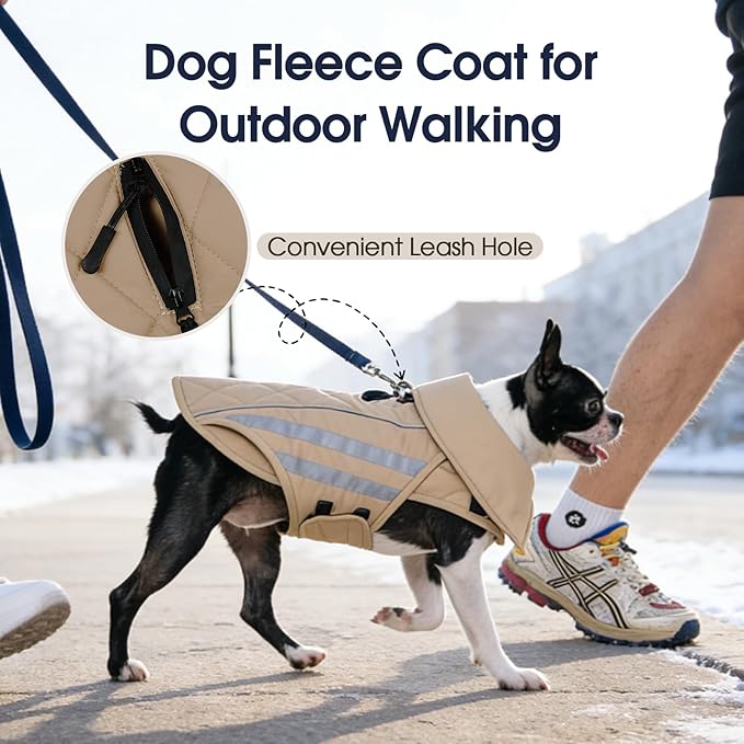 IECOii Dog Coat for Winter - Warm Cold Weather Vests for Broad Chest Dogs, Reflective & Adjustable Vest Jacket for Outdoor, Waterproof Winter Jackets Mashine Washable, Khaki, Sizes L