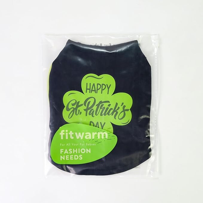 Fitwarm Happy St Patricks Day Dog Clothes, Summer Dog Clothes for Small Dogs Boy Girl, Funny Dog Tshirt, Lightweight Breathable Cotton, Pet Cat Outfit, Black, Green, Medium