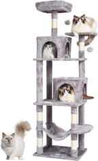 Multi-Level Cat Tree Tower with Sisal Scratching Posts, Plush Condo & Toys - Durable Cat Activity Center for Indoor Cats (Light Grey, 63)