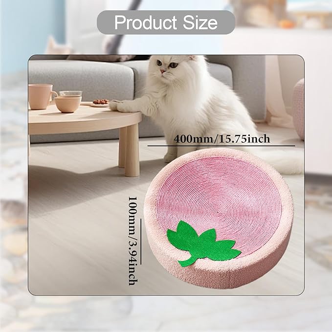Cat Scratcher Bed Cat Scratch Pad Cartoon Anti Slip Mat Sisal Scratcher for Indoor Cats to Play, Rest, Grind Kitten Training, Strawberry