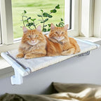 Cat Bed Window Sill Perch,Adjustable Cat Bedside Hammock Metal Frame Kitten Shelf Windowsill for Indoor Large Heavy Cats No Drilling Window Sill Extender for Pets (White, L)