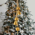 Gold Metal Vintage Bells with Jute Rope for Christmas Tree, Wreath, Party Decor - 3.5W x 21H