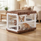 Collapsible Dog Crate for Dogs - 28" L Heavy Duty Dog Kennel No Tools Required with 4 Sides Steel Foldable Cage for Dogs Indoor, Portable Carrier with 2 Smooth Wheels, Woodgrain