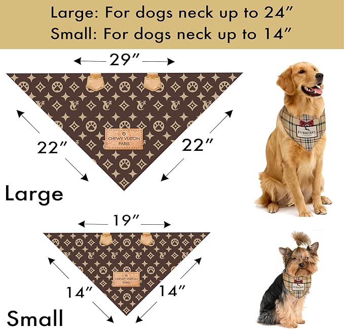 Dog Bandana Sniffany & Co. Designer Fashion Clothes Scarf kercheif for Small Medium and Large Dogs. Funny Parody Gift for Girl or boy Dog Soft Durable Fabric, Adjustable tie-on Style Triangle