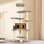 KAMABOKO Solid Wood Cat Tree, 69” Large Tall Cat Tower Multi-Level Platforms with Sisal Scratching Posts, Cat Tree for Large Cats 20 lbs Heavy Duty, Cat Condo Furniture for Active Cats