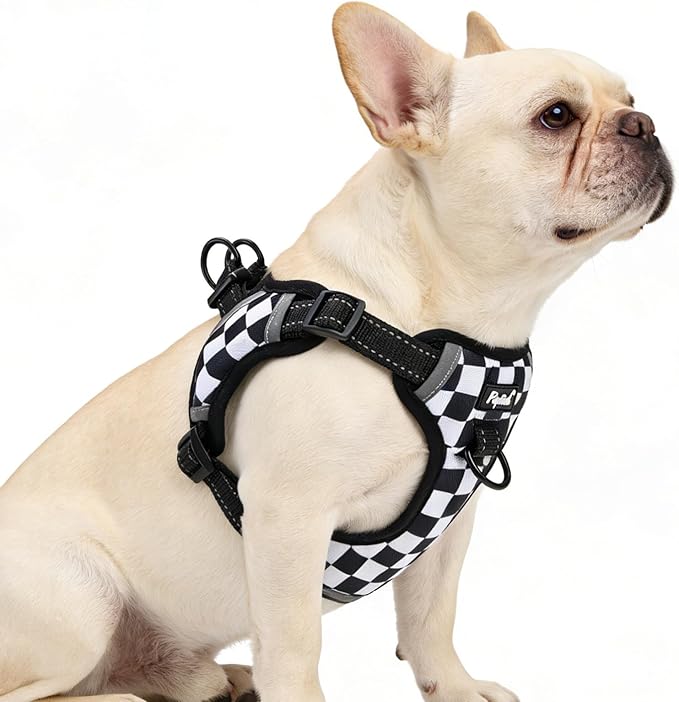 PUPTECK No Pull Dog Harness Small Sized Dog, Adjustable Reflective Escape Proof Easy Control, Comfortable Soft Padded Step in Pet Vest Harness, Black&White Checkered, M