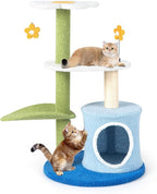 PETSITE 34.5 inch Cute Small Cat Tree, Flower Cat Tree with Sisal Scratching Post, Plush Top Perch, Cat Condo, Fluffy Spring Ball & Jingling Ball