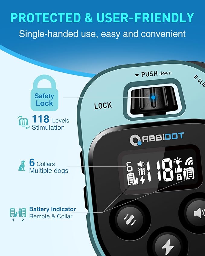 ABBIDOT Shock Collar for Dogs, 4500FT Dog Training Collar with Remote，IPX7 Waterproof Rating，6 Training Modes (Beep, Vibration, Safe Shock), Enhanced Night Light, Rechargeable E-Collar （10-130 lbs）