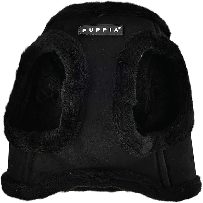 Puppia Terry Vest Dog Harness Step-in Winter Suede Warm No Choke No Pull Training Walking for Small and Medium Dog, Black, X-Large