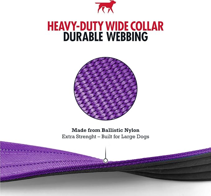 Tuff Pupper Heavy Duty Tactical Dog Collar | 1.25" Wide Ballistic Nylon | Reflective Stitching | Integrated ID Tag Holder | Stainless Steel Buckle | Padded Lining | Small & Medium Dogs (Purple, Small)
