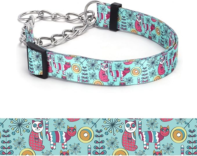 Martingale Dog Collar - Stainless Steel Chain, No Pull Training Collar with Flower Design for Large Medium Small Dogs (2, S)