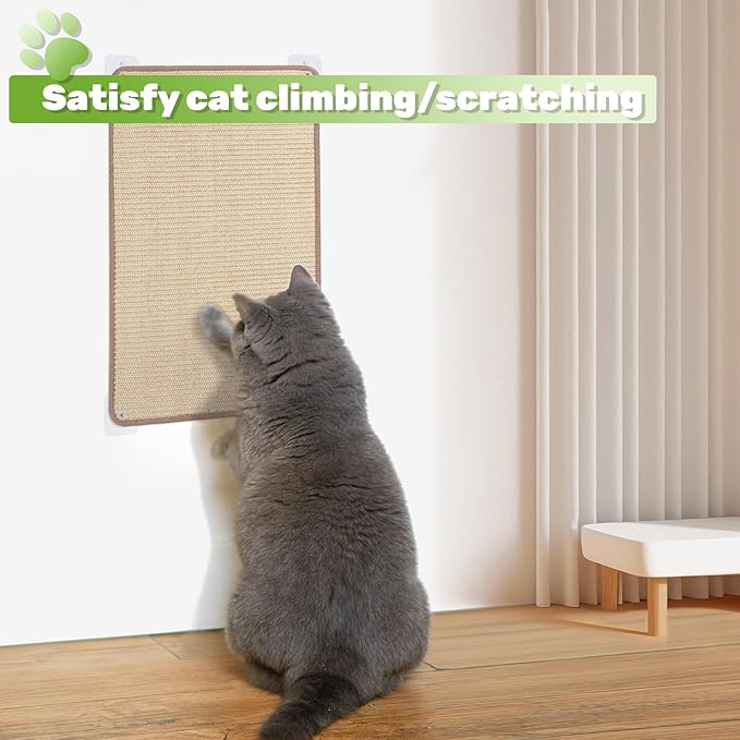Natural Sisal Cat Scratching Mats 2 Packs,Cat Scratch Furniture Protector,Wall Mounted Wall Climbing Carpet, Horizontal Cat Scratcher Rugs Carpets Mats for Wall Couch Protection，23.6" Lx15.7 W