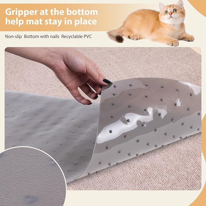 Carpet Protector for Pets Cat Carpet Protector for Doorway, Anti Scratch Under Door Cat Scratch Protector Mat, Plastic Rug Runner Easy to Cut Plastic Stopper (Light Grey, 3.6FT)