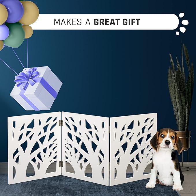 Bundaloo Freestanding Dog Gate Expandable Decorative Wooden Fence for Small to Medium Pet Dogs, Barrier for Stairs, Doorways, & Hallways