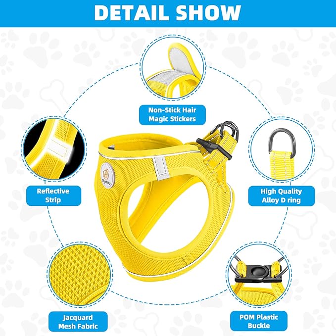 Hipubby Dog Harness and Leash Set, No Pull Soft Mesh Puppy Harness for Small Medium Dogs, Cats - Step in Reflective Breathable Lightweight Vest Harness for Walking, Training - Yellow, XXS