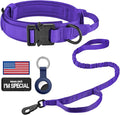 DAGANXI Tactical Dog Collar, Adjustable Military Training Nylon Dog Collar with Control Handle and Heavy Metal Buckle for Medium and Large Dogs, with Patches and Airtags Case (Purple-Set, XL)