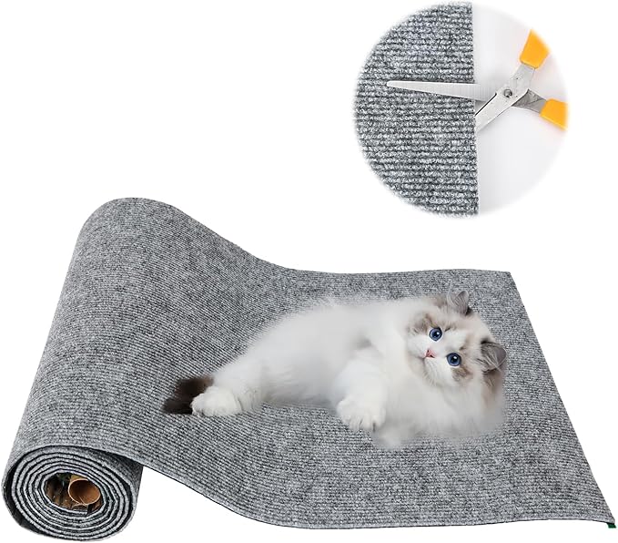 Trimmable Cat Scratching Mat, 78.7""x15.8"" Self-Adhesive Cat Scratching Post Pad, Cat Tree Shelves Cover Replacement, DIY Versatile Protector for Steps, Couch and Furniture, Large, Gray