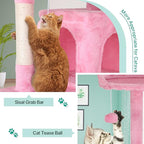 Dkeli Cat Tree for Indoor Cats Condo Tower with Scratching Post Tease Ball Perches Platform Small and Medium 54 Inch Multi-Level, Pink