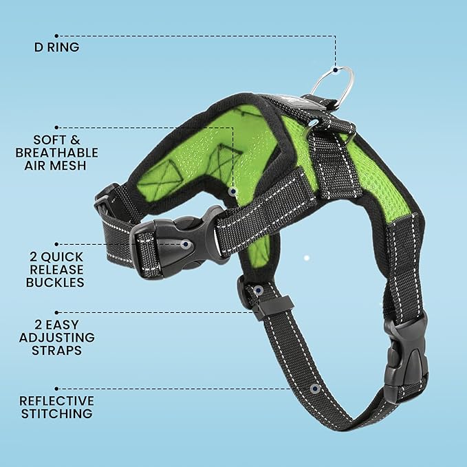 No Pull Reflective Adjustable Dog Harness With Handle- Comfortable Soft All Weather Mesh, Easy On Puppy Harness For Small Medium and Large Dogs (Green) Small