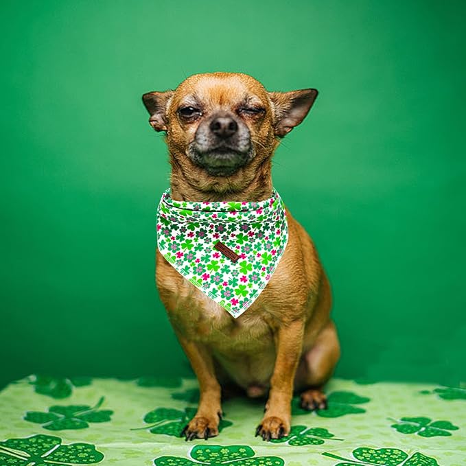 Elegant little tail Dog Bandanas - 1Pack Lucky Colver Pet Gift Washable Dog Scarf Holiday Girl Boy Square Dog Bib Kerchief Scarf Adjustable Pet Bandana for Small Medium Large Dogs