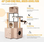 63" H Multi-Functional Cat Tree with Litter Box, Cat Tower Furniture with Removable Washable Cushion, Cat Scratching Posts & Toy Hanger, Modern Design Rustic Gray Cat House